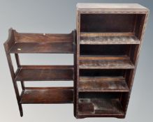 A set of oak bookshelves and a further set of bookshelves