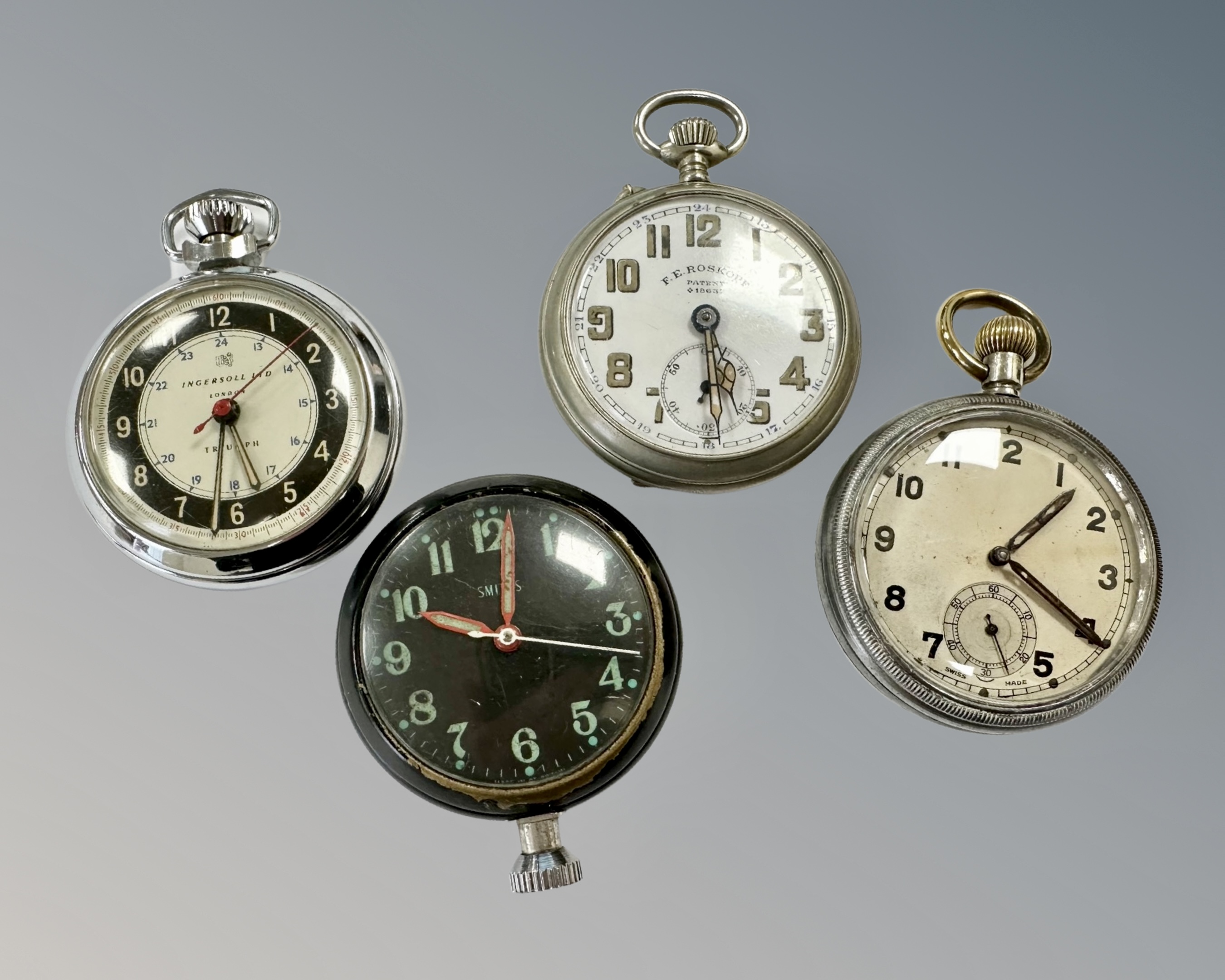 A military pocket watch, together with three further pocket watches signed Smiths,