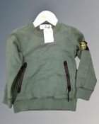 A Stone Island junior sweatshirt, bottle green, size 2Y, new with tags.