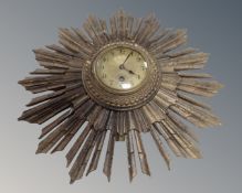 An Art Deco giltwood sunburst wall clock