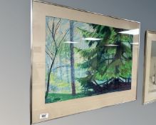 Continental school : a crayon drawing of a forest,