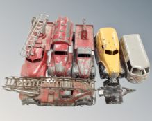 A box of six mid century Danish Techno play worn die cast vehicles