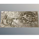 A large bronze panel 'Creation of Adam', 36 cm x 81 cm.