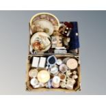 Two boxes of ceramics, Royal Doulton plate, Denby storage jar, tea ware,