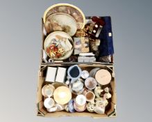 Two boxes of ceramics, Royal Doulton plate, Denby storage jar, tea ware,