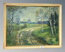 Continental school : a farm track, oil on canvas,