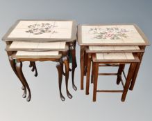 Two nests of tile topped tables