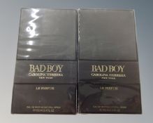 Two bottles of Carolina Herrera 'Bad Boy' eau de parfum, 100ml, boxed and sealed.