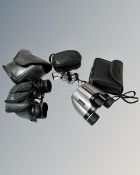 A pair of Sunagor 18x21 binoculars, a Tasco 8x20mm monocular and a pair of Nikon 7x21 6.
