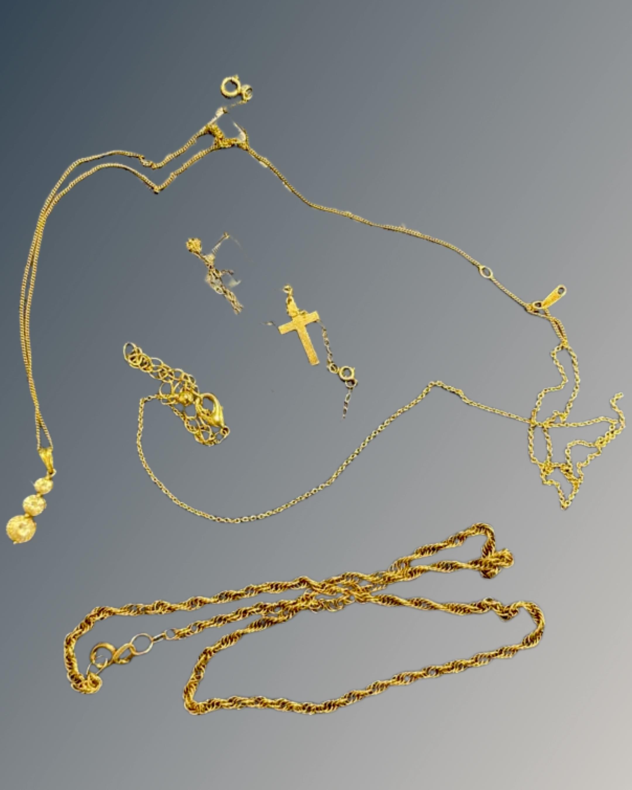 A yellow metal necklace stamped 8k MEX, together with silver gold plated chain with pendant,