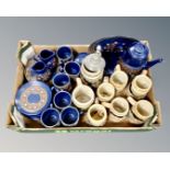 A box of West German pottery coffee set and beer steins