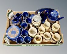 A box of West German pottery coffee set and beer steins