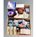 Two boxes of vintage and later toys, tin plated spinning top, books, Esopon clear cast kit,