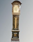 A Danish lacquered longcase clock with painted dial and Chinoiserie case, pendulum,