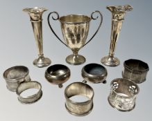 Miscellaneous silver comprising a trophy cup marked Ashford Manor Golf Club 1925 Hunter Cup,