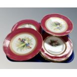 A tray containing a pair of English porcelain tazzas, with hand painted floral decoration,