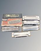 Seven harmonicas and pocket harps by Hohner etc