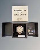 A Gentleman's Mission to Saturn Bioceramic Moon Swatch collection wristwatch