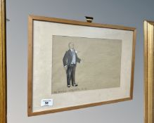 A pencil sketch with watercolour depicting a gentleman wearing a suit,