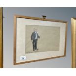 A pencil sketch with watercolour depicting a gentleman wearing a suit,