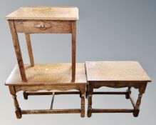 An Old Charm oak occasional table together with two further tables