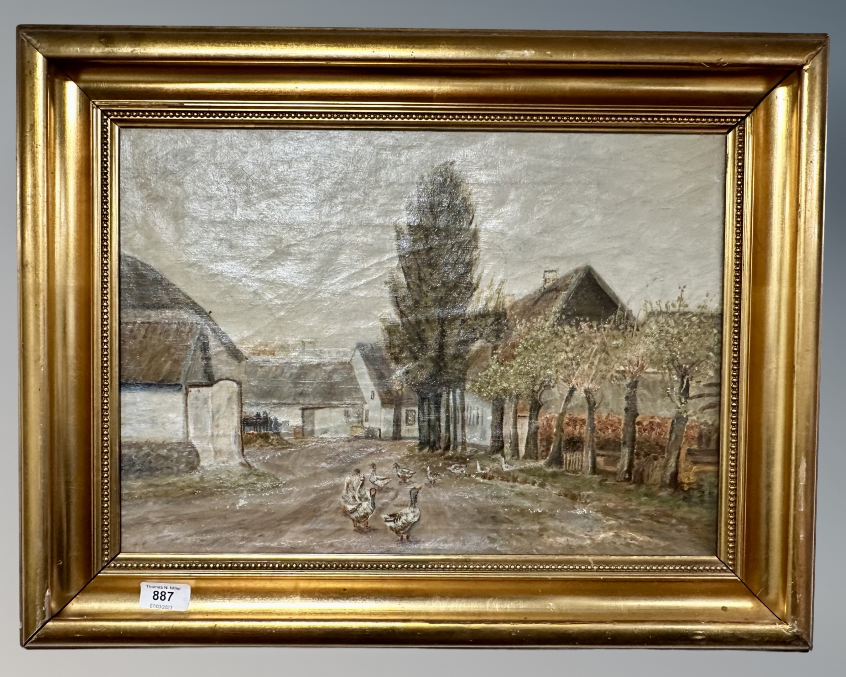 Continental school : geese in a farmyard, oil on canvas,