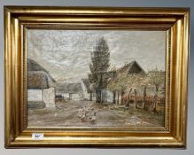 Continental school : geese in a farmyard, oil on canvas,