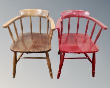 A pair of 20th century armchairs (one painted)
