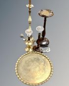 A brass tray together with smoker's stand and three lamps