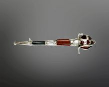 A Scottish silver and agate brooch modelled as a basket-hilted sword, length 65mm.