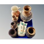 A tray of West German pottery, vases,