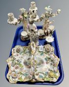 A Derby porcelain figure of a female musician (a/f),