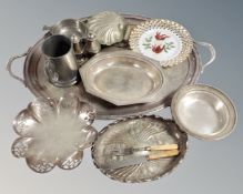 A collection of silver plated items,