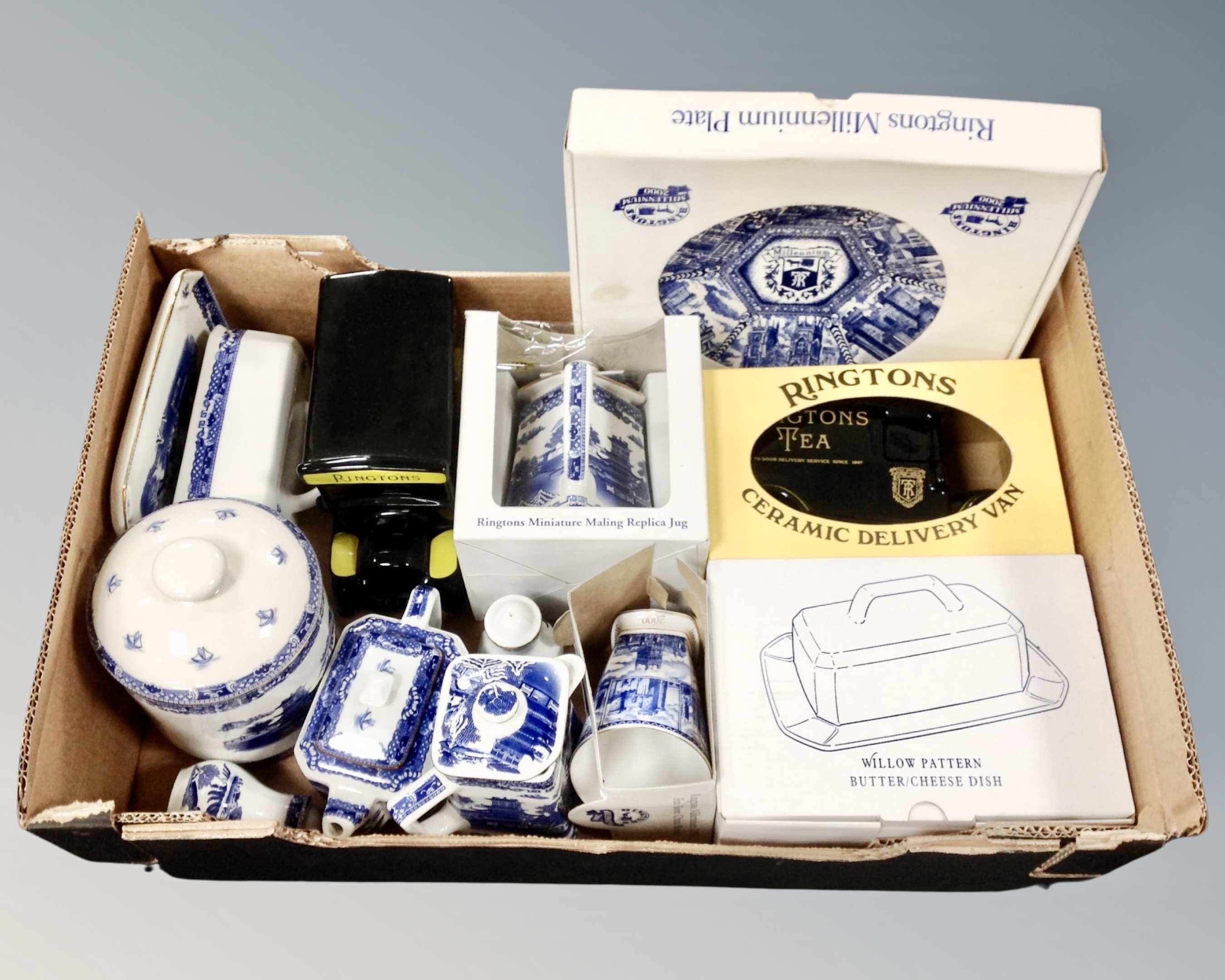 A box of Ringtons millenium plate, ceramic delivery va,