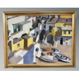 Continental school : boats by a villa, oil on canvas,