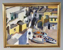 Continental school : boats by a villa, oil on canvas,