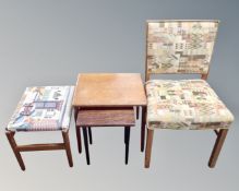 A Scandinavian dressing table stool together with side chair and two occasional tables