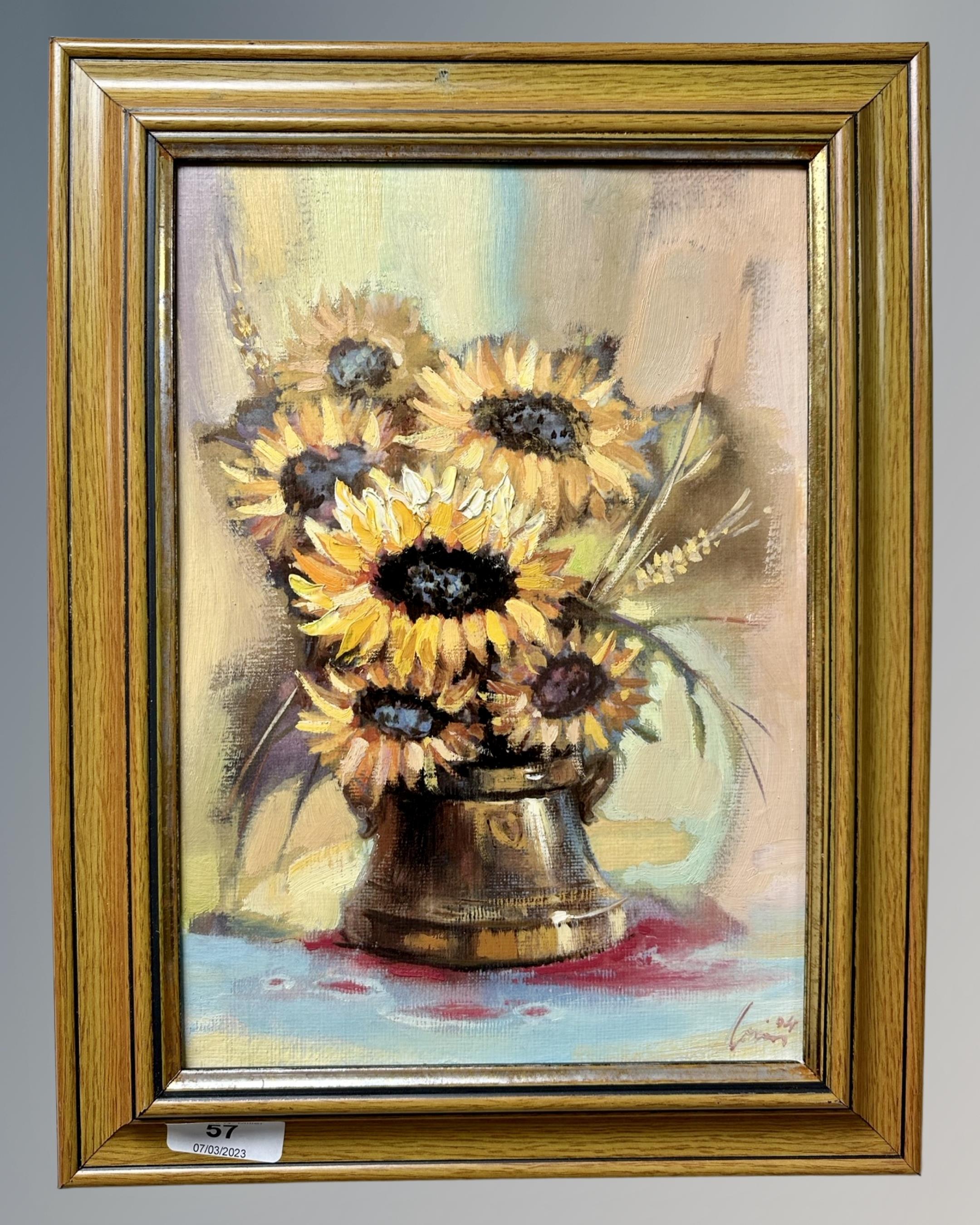 Continental school : still life with sunflowers, oil on canvas,
