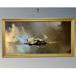 After Barrie Clark : Spitfire coming through clouds, colour print,