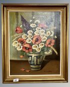 C Moller : still life with flowers in a vase, oil on canvas,