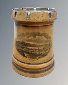 A Mauchline ware money box depicting Douglas, in the form of a rook, height 8.5cm.