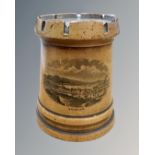 A Mauchline ware money box depicting Douglas, in the form of a rook, height 8.5cm.