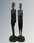 Two large African wooden carved figures on plinths