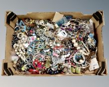 A box of a large quantity of costume jewellery, necklaces,