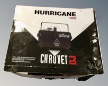A Chauvet Hurricane 1600 fog machine in box