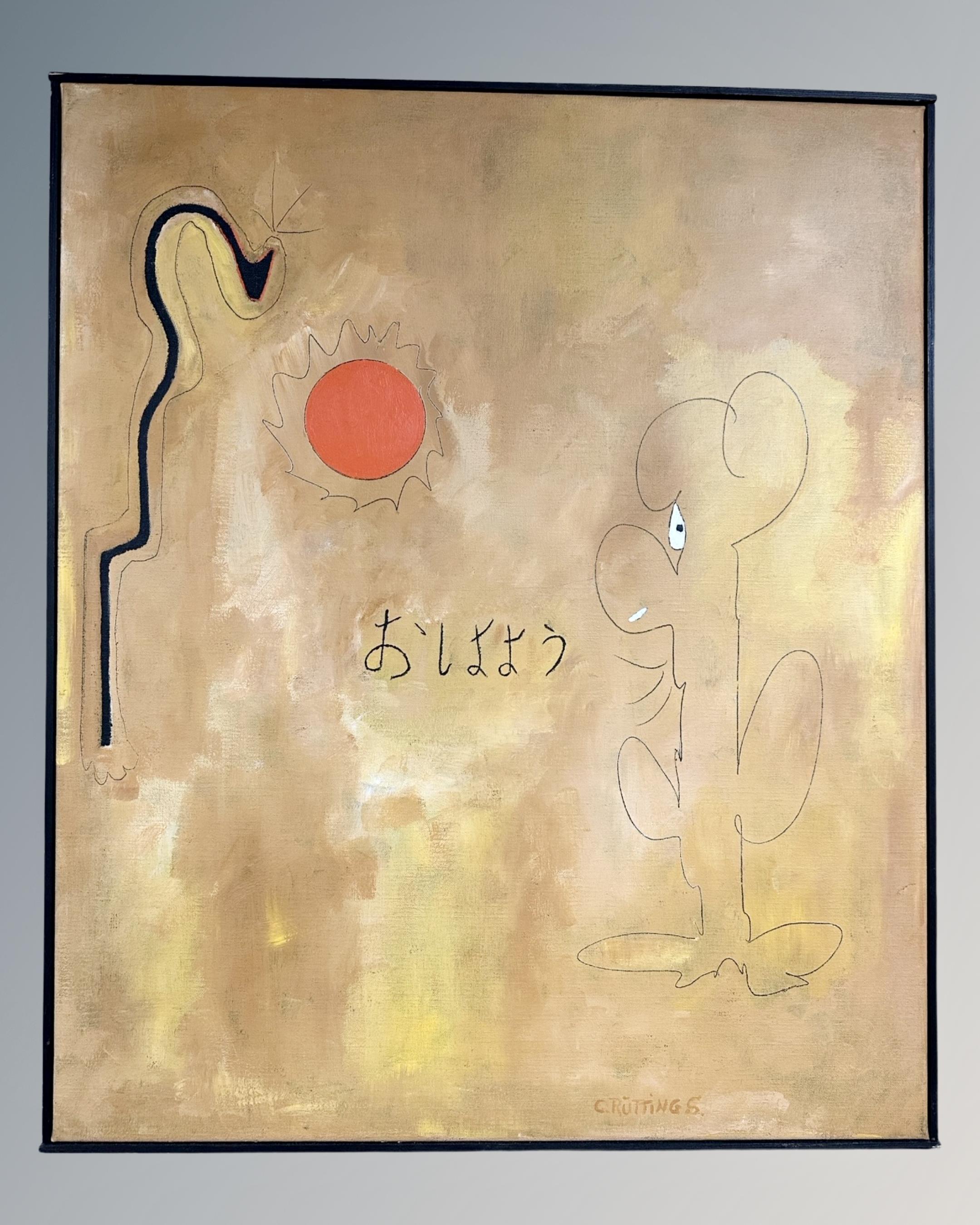 C. Ruttings : Abstract figure in sun, oil on canvas, 55cm by 66cm.