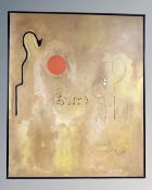 C. Ruttings : Abstract figure in sun, oil on canvas, 55cm by 66cm.