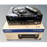 A Denon Network Stereo Receiver DRA-800H in associated Denon box with remote