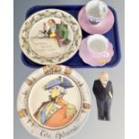A tray containing two Royal Doulton plates, Robert Burns and The Admiral,