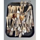 A tray containing silver plated cutlery, Inkerman stainless steel cutlery etc.